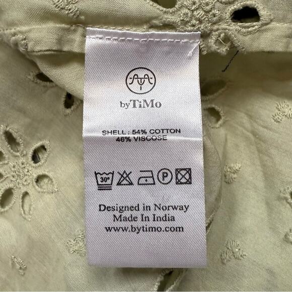 BY TIMO NEW GREEN RUFFLED RUCHING BLOUSE BOHO EYELET EMBROIDERY LONG SLEEVE XL - Picture 6 of 9